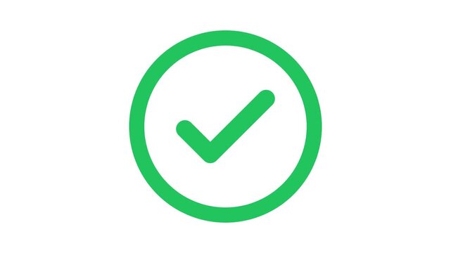 Green checkmark tick icon vector animation isolated on white background