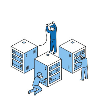 People working with server racks