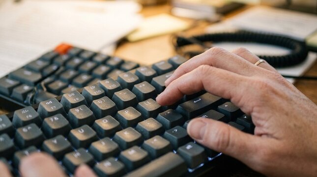 A hand adjusting a chair before sitting down to begin medical transcription work - Medical Transcription Concept