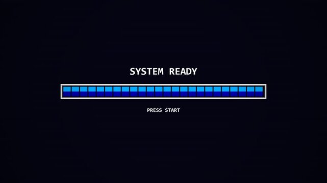 Retro System Ready Loading Bar Animation with Alpha Channel, Vintage Arcade Game Interface