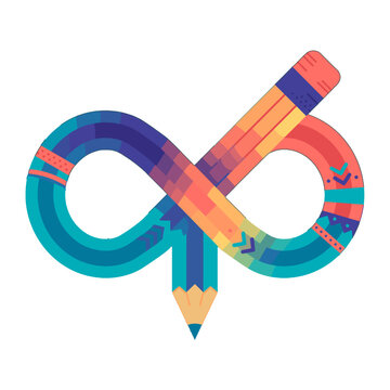 Creative infinity symbol shaped as a vibrant colorful pencil