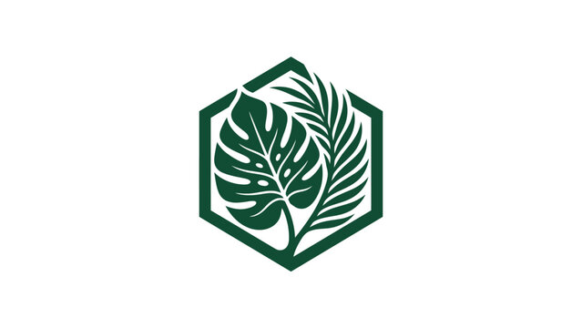 Minimalist Tropical Leaf Hexagon Logo Design