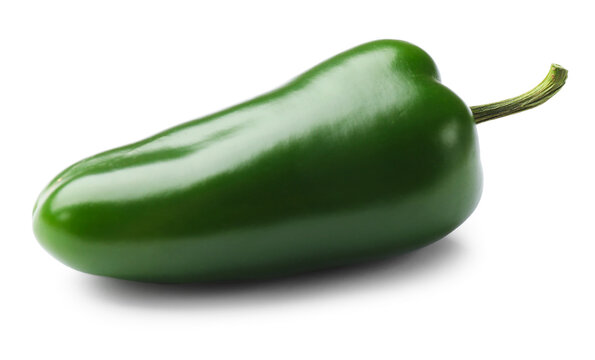 One green jalapeno pepper isolated on white