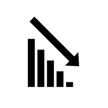 Downward trending bar chart arrow icon for financial decline, business loss, or market downturn analysis