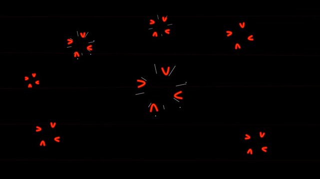 animation of cartoon angry symbol lines on black screen, bruise blow anger concept