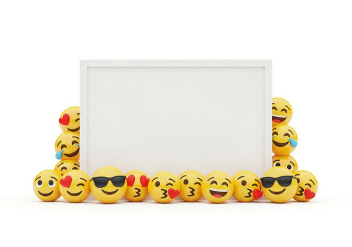 Emojis surrounding a blank white frame, perfect for adding your own text or image