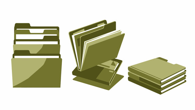 Set of file folder icons, representing organization, storage, and documentation in various states of open and closed.
