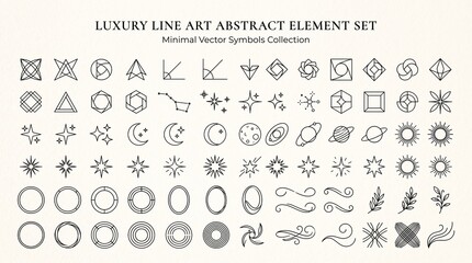Fototapeta premium Vector hand drawn font Luxury line art abstract geometric symbols with celestial shapes for design, 8K Image 
