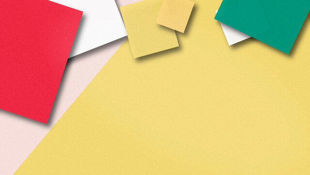 Floating white and colored square notes hover above a warm peach diagonal, conveying friendly organization for planning content, invitations, and social announcements.