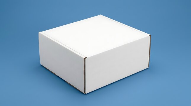 Blank White Corrugated Cardboard Shipping Box Isolated On A Clean Solid Blue Background