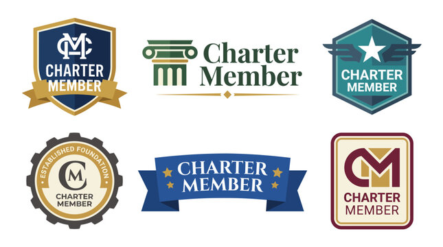 A stylish set of charter member logos and badges, designed to convey prestige and belonging for professional organizations and memberships across various fields.
