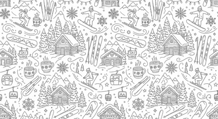 Fototapeta premium Winter Mountain Ski Resort Pattern