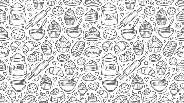 Hand-Drawn Baking Pattern Isolated