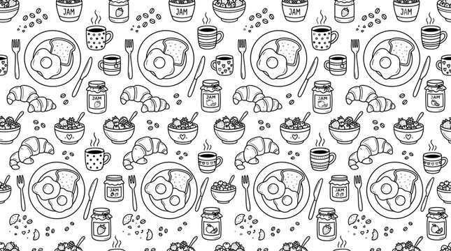 Hand-drawn breakfast pattern