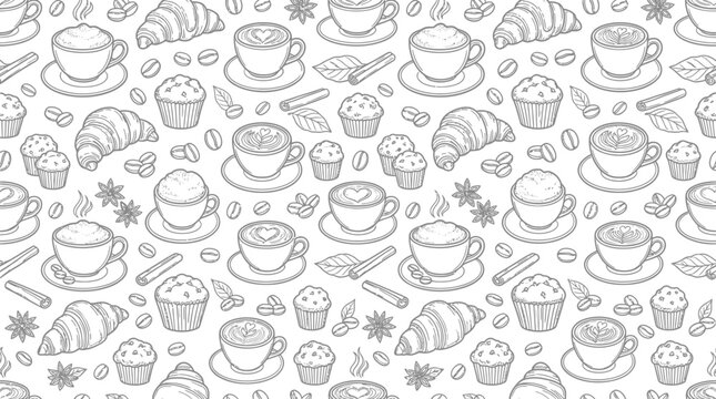 Hand-drawn coffee and pastry pattern
