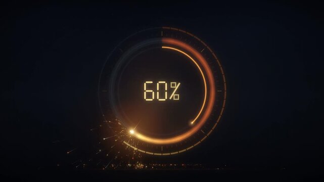 Circular progress ring counting to one hundred percent with glowing spark trail