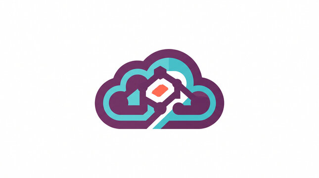 Modern cloud logo symbol featuring internal digital network nodes and data connections in purple and cyan colors, ideal for cloud storage, cyber security, IT, and AI technology.