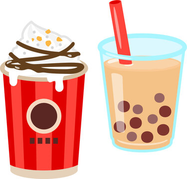 クリームを盛ったコーヒー飲料とタピオカミルクティー