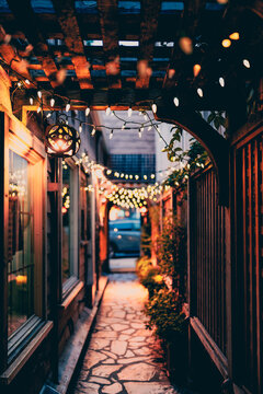 alleyway with bright lights 
