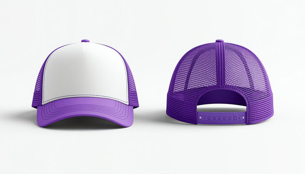 trucker cap  mesh cap template illustration (white & purple) 