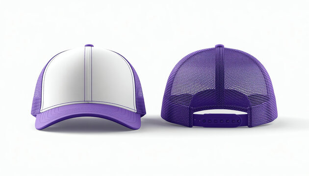 trucker cap  mesh cap template illustration (white & purple) 
