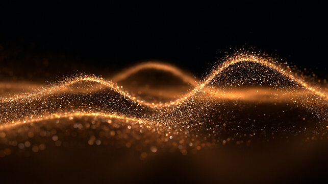 Abstract Golden Particle Wave Glowing on Dark Background