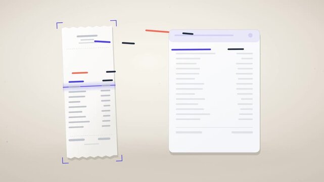 Paper receipt scanned line by line and converted into a digital expense report