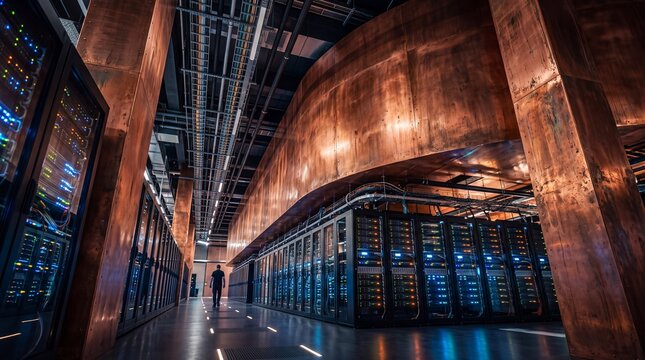 Modern Data Center Server Room with Network Infrastructure
