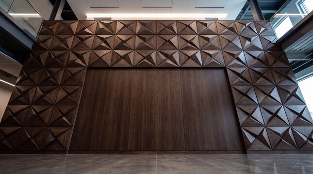 Modern Geometric Wooden Wall Cladding in Corporate Interior