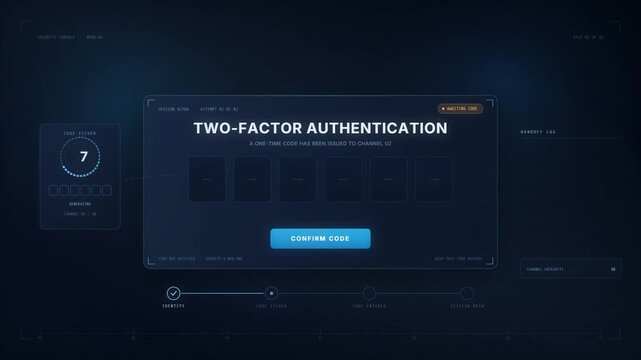 Two factor authentication screen with one time code entry and access granted result