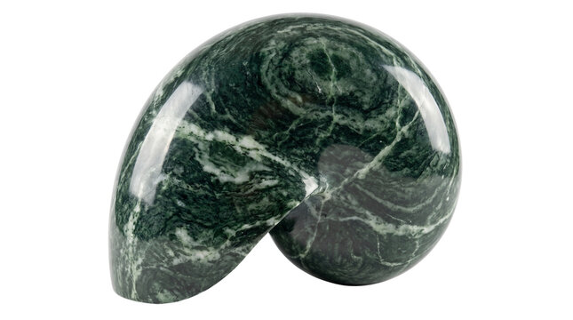 Polished green marble nautilus shell sculpture, decorative stone spiral ornament, elegant marble paperweight for office decor