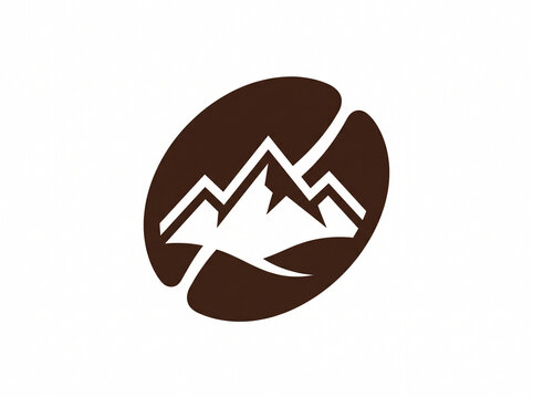 Brown coffee bean vector logo featuring sharp mountain peaks cut into the bean, representing high altitude mountain coffee, highland origin, specialty roastery, and nature.