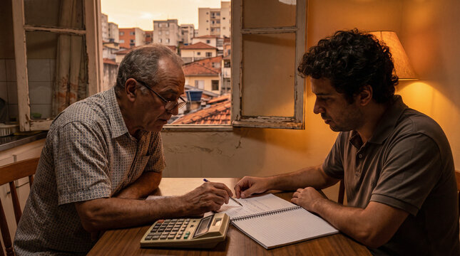 Father teaches son to budget finances