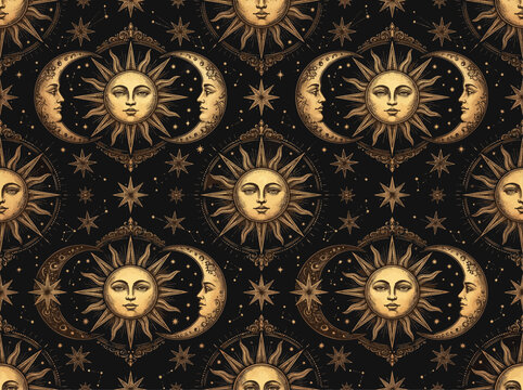 Vintage celestial pattern with sun
