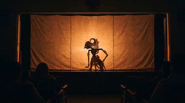 Carved Shadow Puppet Glowing on a Backlit Screen
