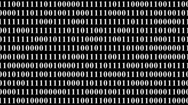 Digital binary code streaming motion data sequence background for tech visual themes.