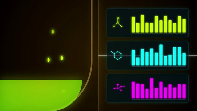 Bowman's Capsule Filter: A 3D digital motion graphics animation featuring glowing microscopic renal corpuscle structures and medical telemetry UI data displays against a dark background.