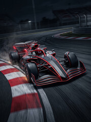 Naklejka premium racing car on track sports automobile red neon lighting high speed dynamics cornering night race motorsport competition tech concept drive trajectory
