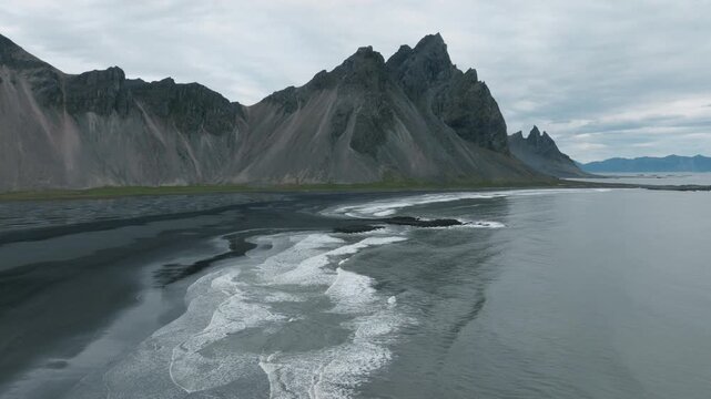 Aerial Reflection of Vestrahorn Peaks, Stokksnes, Iceland