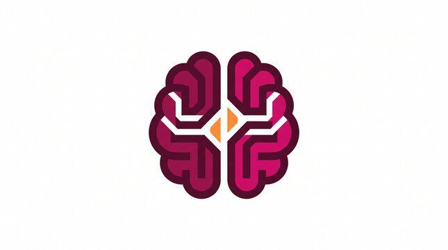 Magenta and purple digital brain vector logo featuring integrated circuit pathways and a glowing central core, ideal for artificial intelligence, neural networks, machine learning, and tech innovation