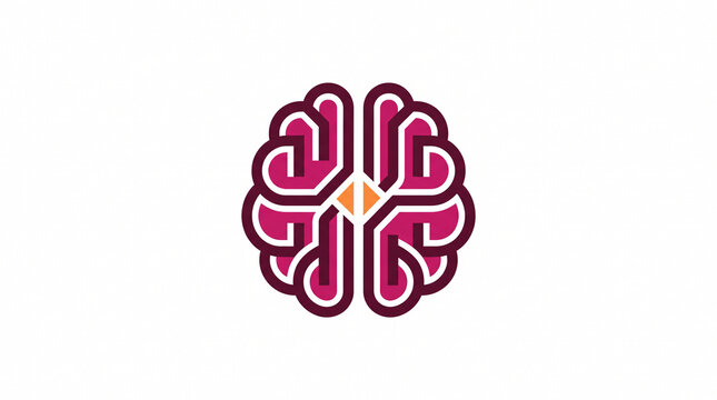 Stylized magenta brain icon with white outlined neural pathways and a central spark, representing artificial intelligence, cognitive science, tech innovation, mental health, and creative thinking.
