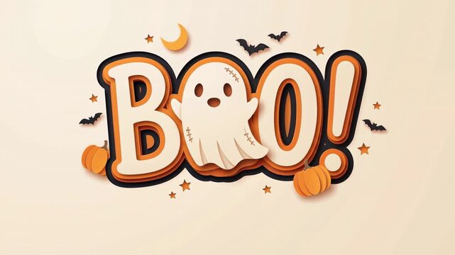 Boo Halloween Typography with Ghost and Pumpkin Decorations