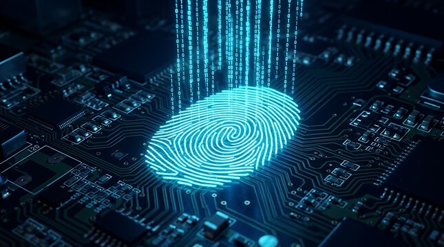 Digital fingerprint on electronic circuit board with binary code