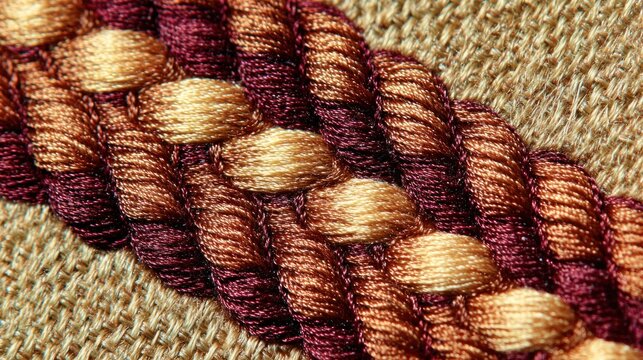 Close up of decorative fabric trim with textured rope pattern