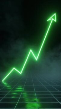 Neon Green Upward Growth Arrow on Synthwave Grid Generative AI