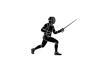 Fototapeta premium Silhouette of a professional fencer in a dynamic lunging attack position.