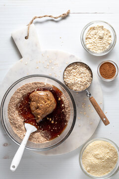 A mixture of ingredients used for making high protein energy balls.