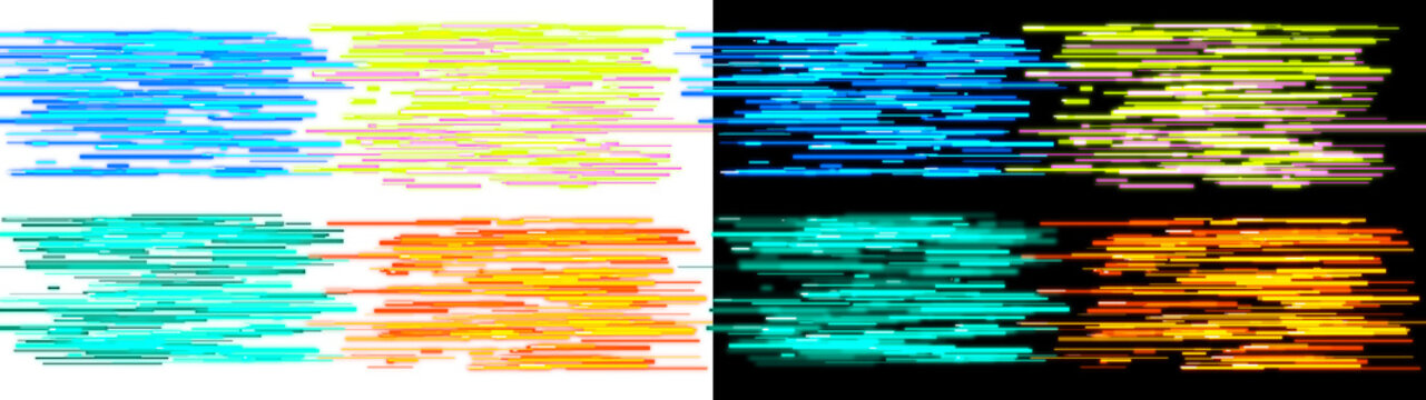 Abstract glitch art brush strokes, colorful digital paint textures on black and white backgrounds, vibrant neon marker scribbles for graphic design
