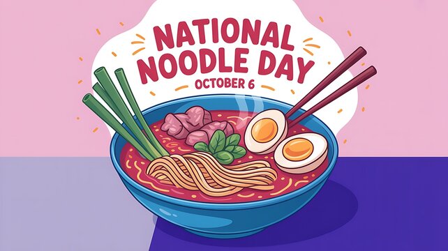 National noodle day celebration banner featuring a hot bowl of ramen soup with chopsticks and green onions