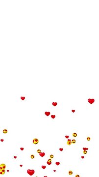 Heart eyes emoji faces floating upward with red hearts on white background, love animation loop, vertical video